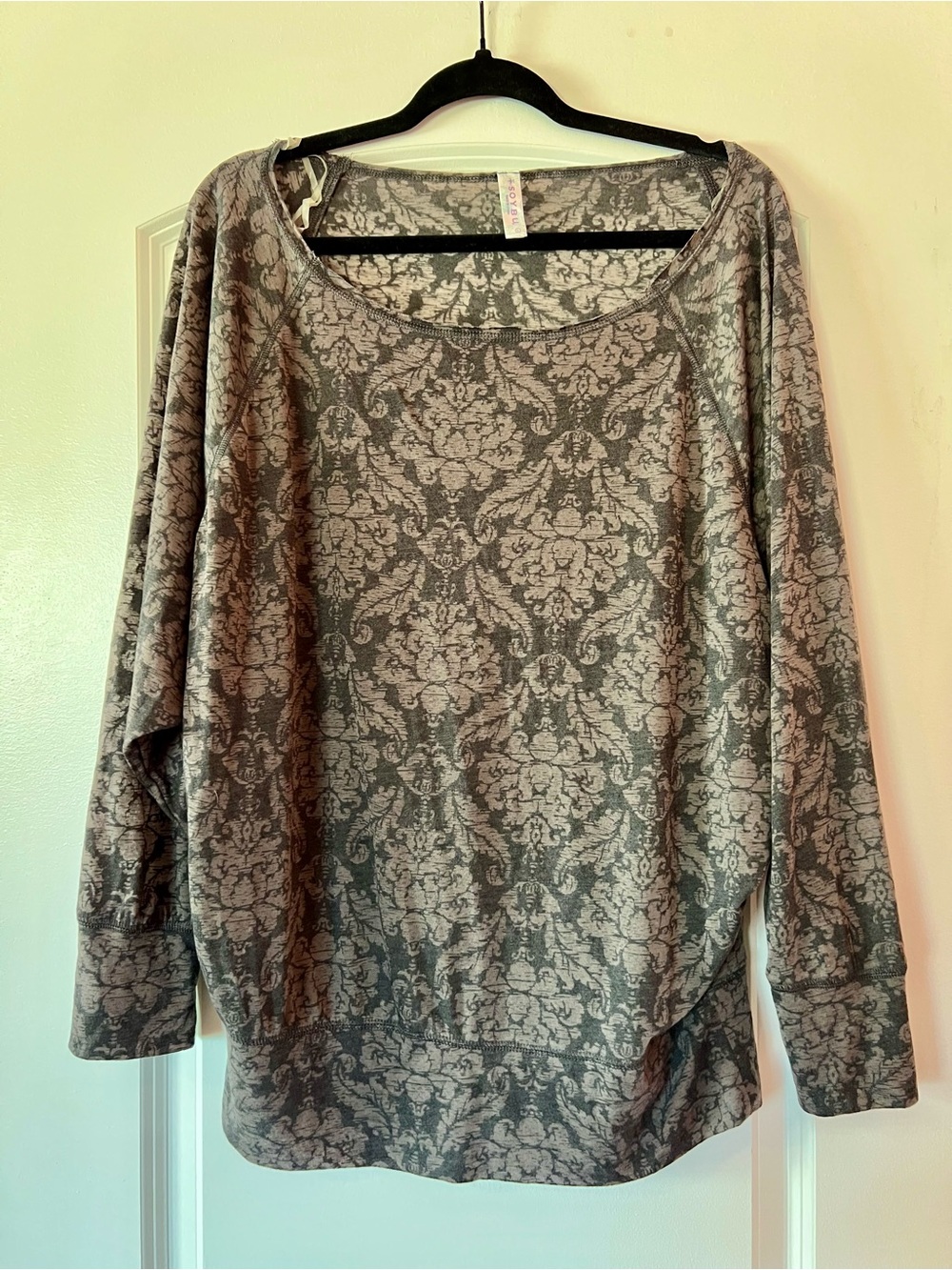 Soybu Gray Patterned Scoop-Neck Sweatshirt